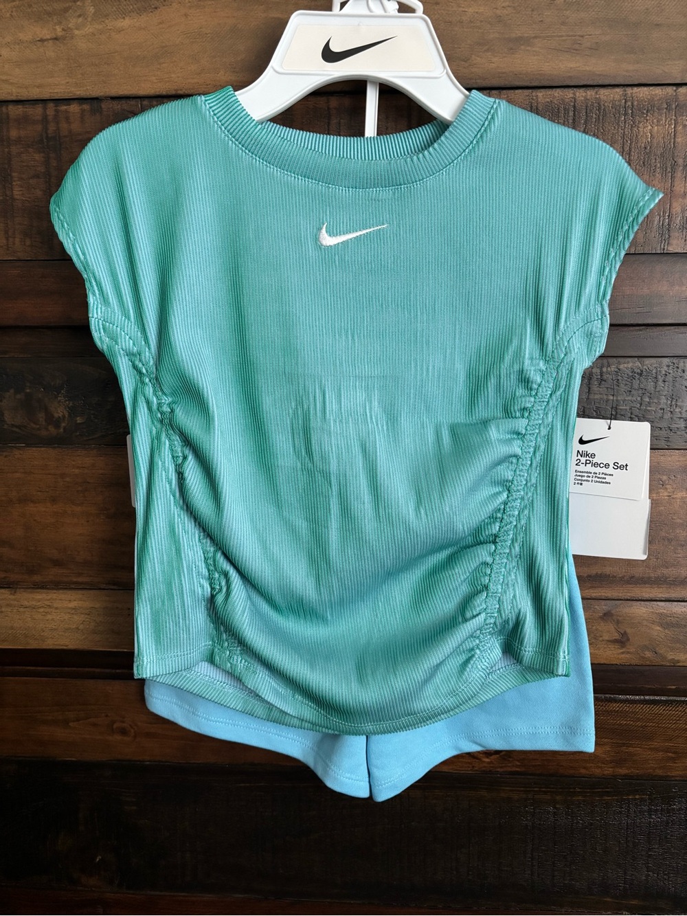 ✨NWT Nike Aqua/Mint Ribbed Athletic Tee and Shorts Set✨